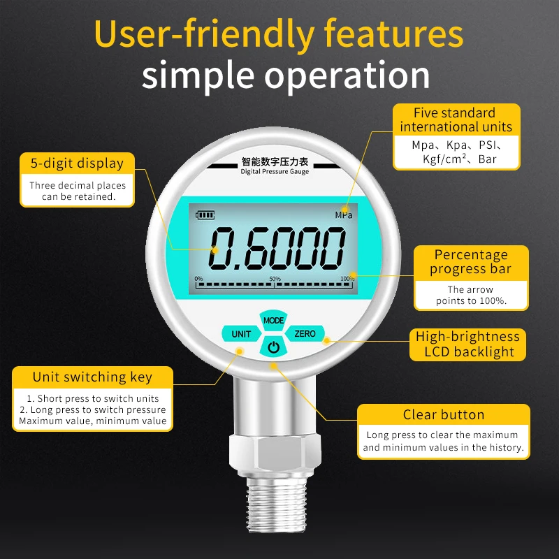 Pressure Gauge Vacuum Gauges Digital Vacuum Pressure Gauge Propane Manometer Digital Air Compressor Pressure Gauge Co2 Tank