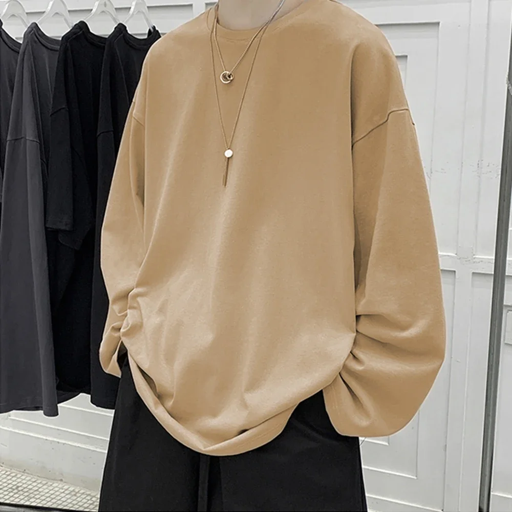 Oversize männer Frauen Baumwolle T-shirt Lange Ärmel Einfarbig Tops für Männlich Weiblich Unisex Lose T-shirt Vielseitig Heißer Verkauf tees – Detail 13