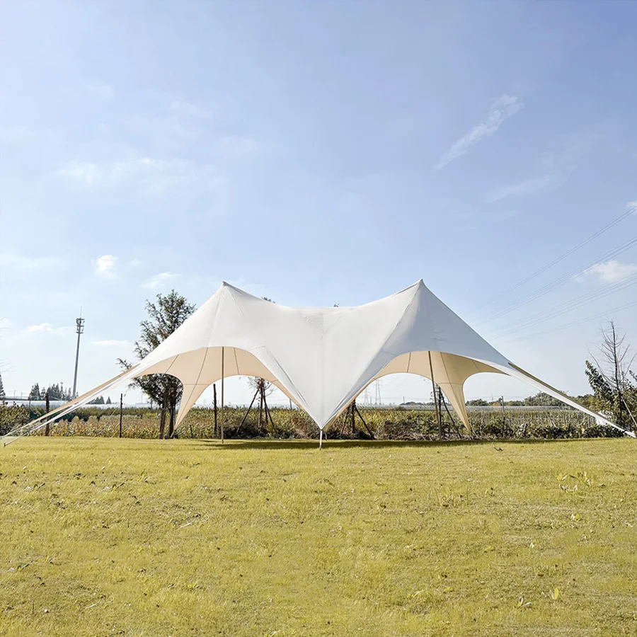 20 Meter Langes, Supergroßes Oxford-Sonnenschutzdach für Camping und Partys, Familienaktivitäten-Plane mit Holz-Stahl-Stützstange