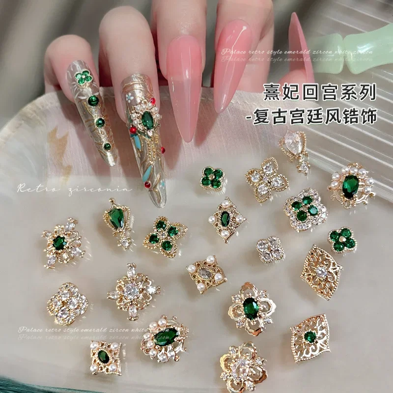 Xi Fei Hui Palace-accesorios para uñas, joyería de circón, aleación de cuatro hojas, Diamante hueco