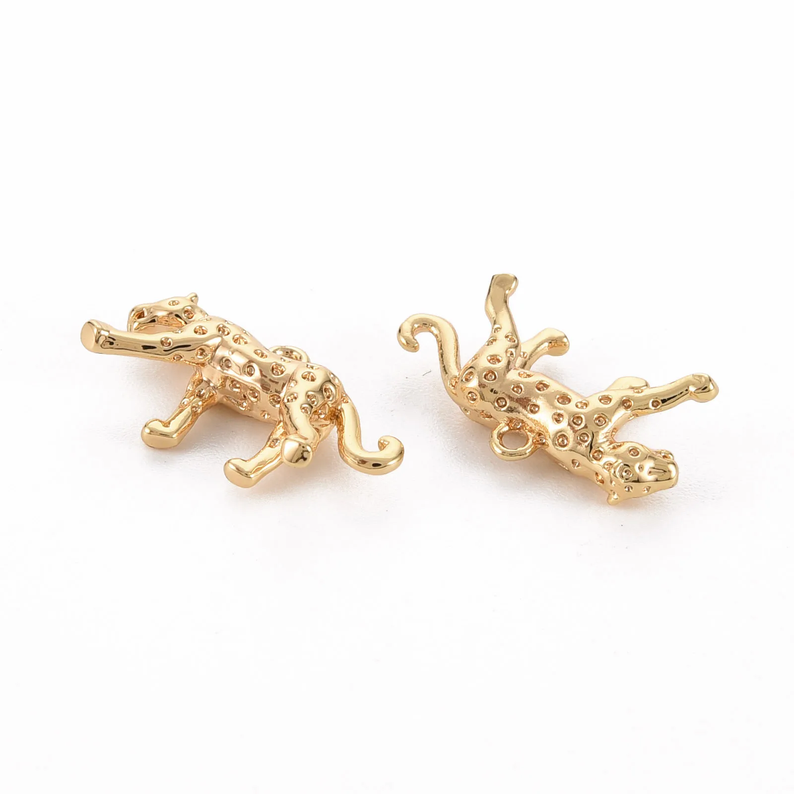 2pcs 3D Cheetah Charms Brass Animal Pendants Real 18K Gold Plated for Earrings Bracelet Necklace Handmade Accessories 9x16.5x4mm