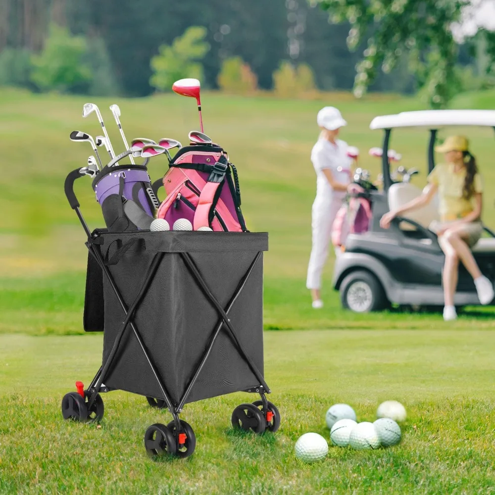 Folding Shopping Cart, Jumbo Grocery Utility Cart with Lager Baskets, 360° Swivel Wheels, 180 LBS Large Capacity Heavy Duty for