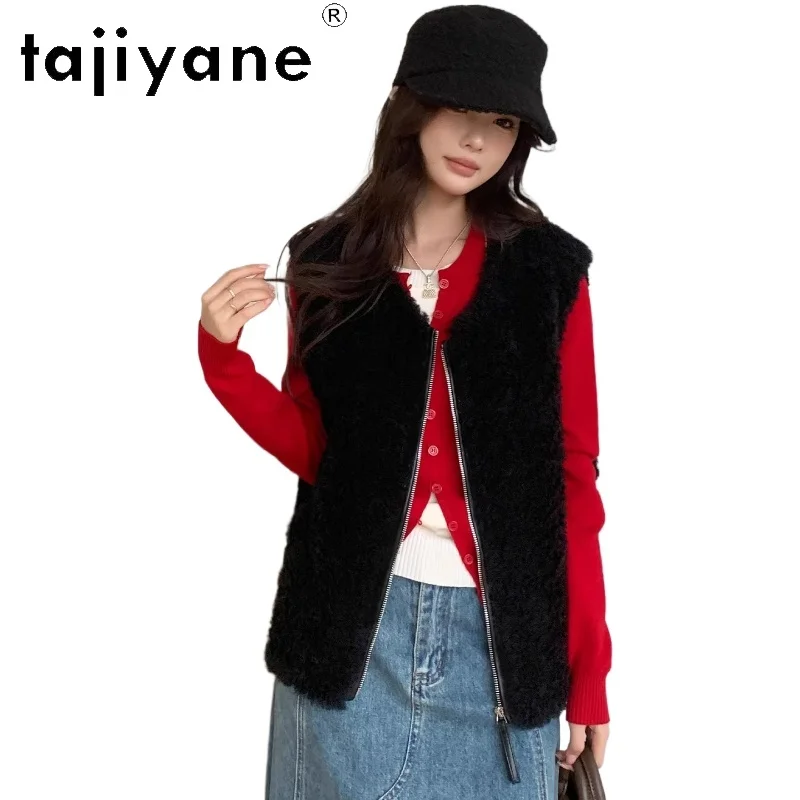 

Жилет TAJIYANE из 100% шерсти для женщин, модный, без рукавов, с натуральным мехом, короткая черная меховая куртка, новая зимняя одежда для женщин 2026