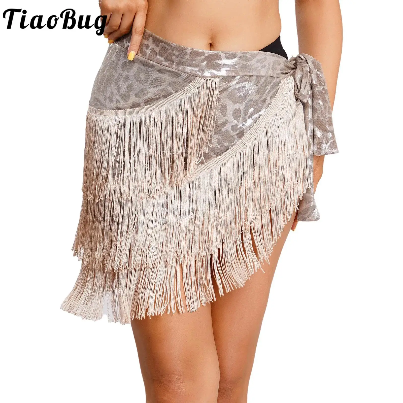 

Women Belly Dance Hip Scarf Skirt Waist Chain Tiered Tassel Solid Color Lace-up Waist Skirt Hip Wrap for Tango Chacha Salsa Ball