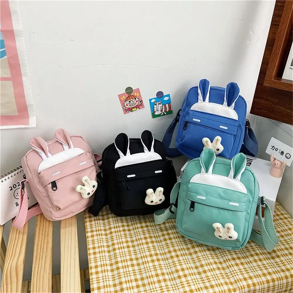 Cute Cartoon Rabbit Messenger Bag for Women Fashion Girl Kawaii Crossbody Shoulder Bag Nylon Cloth Waterproof Mobile Phone Bag