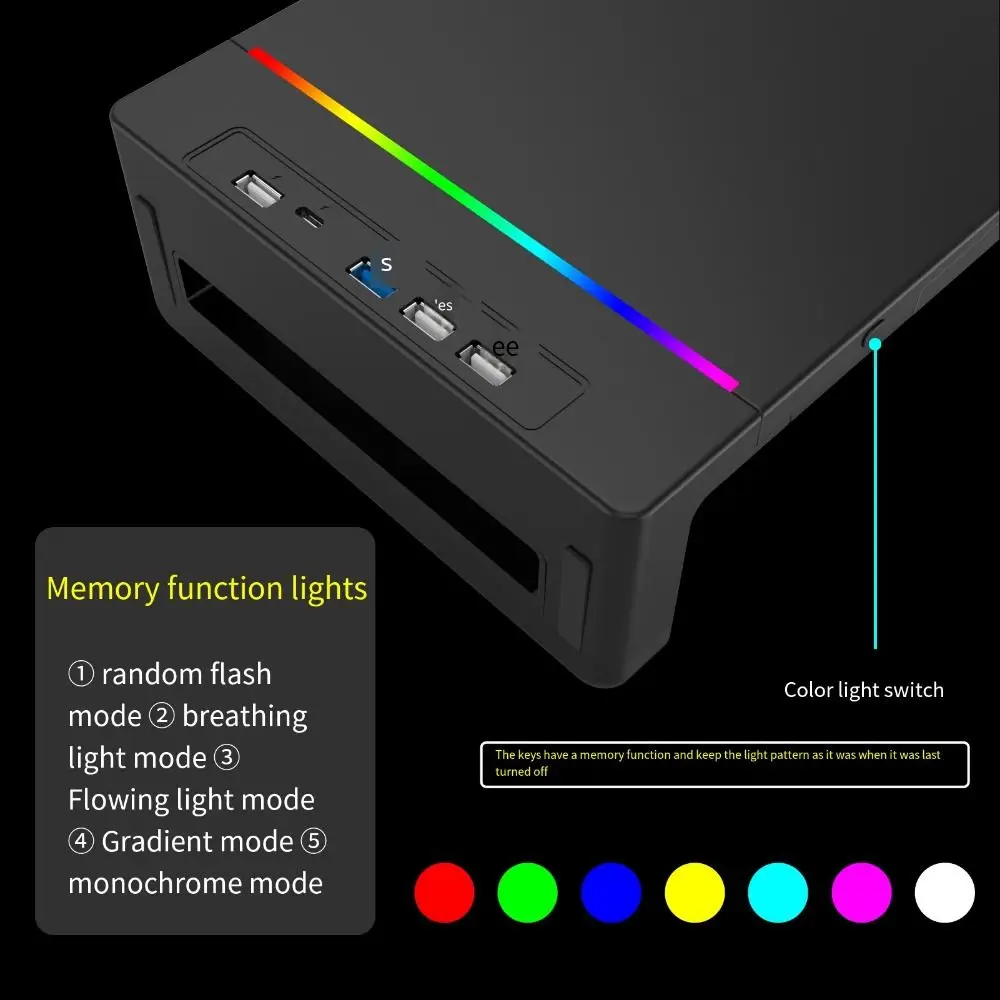 

Подставка для монитора с RGB-подсветкой и концентратором USB USB 3.0 и 2.0 с ящиком для хранения, держатель для ноутбука, эргономичный складной