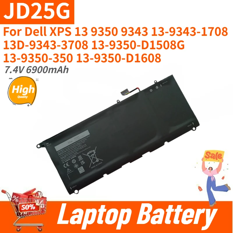 

High Quality JD25G Replacement Laptop Battery 7.4V 6900mAh For Dell XPS 13 13D 9343 9350 13D-9343 Series 05K9CP JHXPY Brand New
