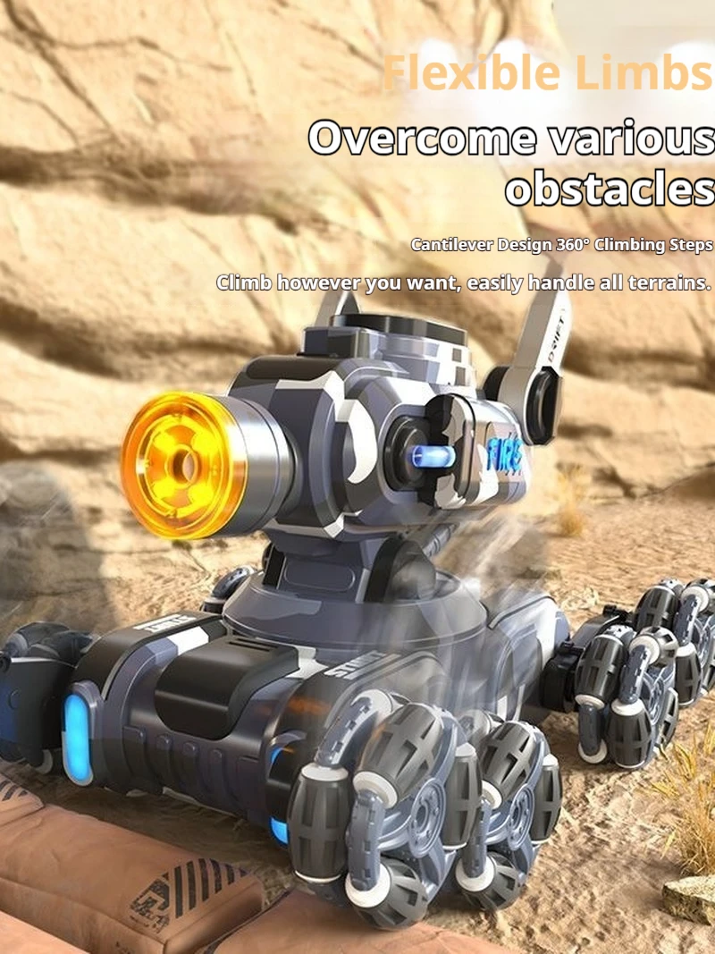8-عجلة حيلة دبابة مع جهاز للتحكم عن بُعد مع قاذفة المياه لفتة الاستشعار عن بعد على الطرق الوعرة مركبة جميع التضاريس سيارة لعبة هدية للأولاد #4