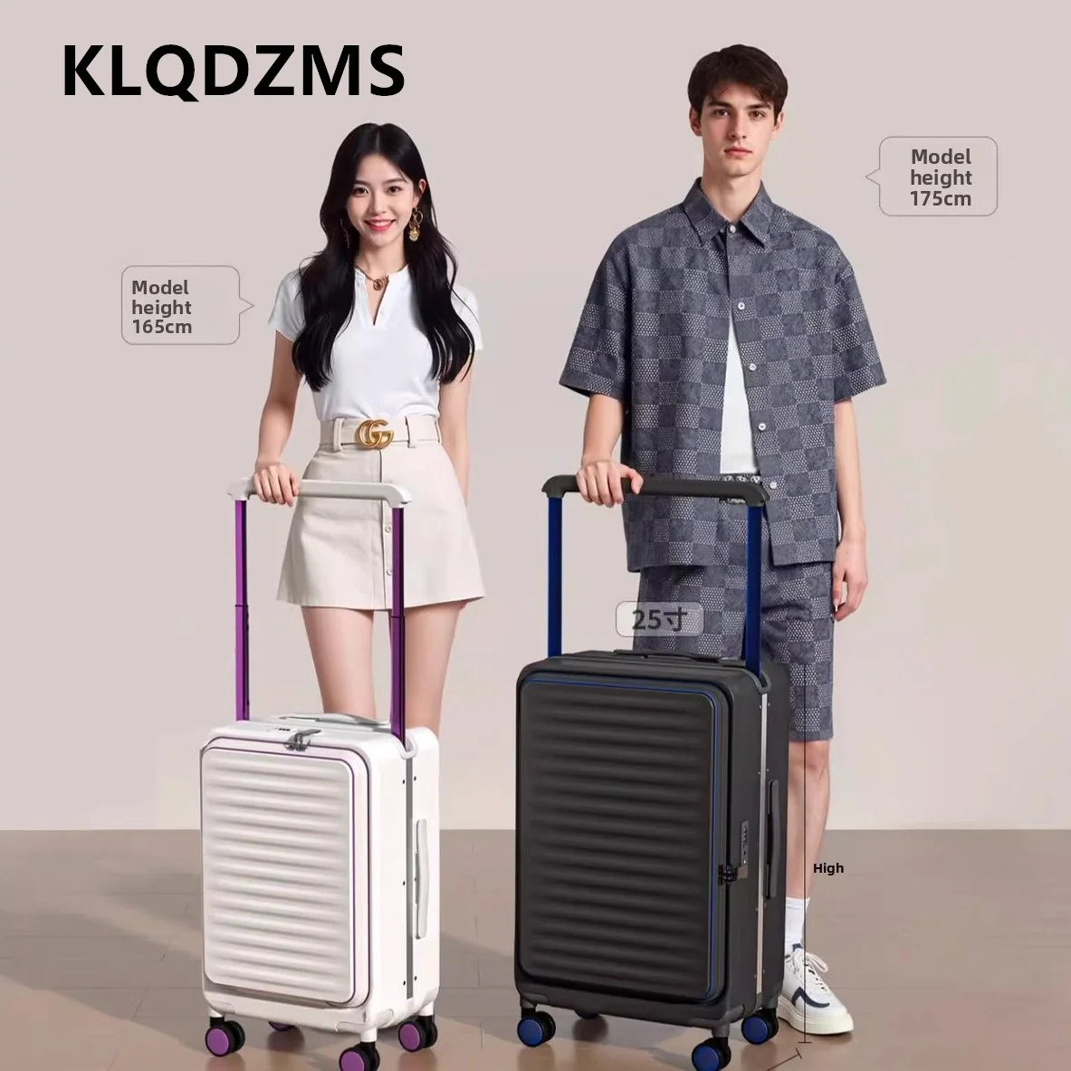KLQDZMS Laptop Suitcase Front Opening Boarding Box USB Charging Multifunctional Trolley Case 20