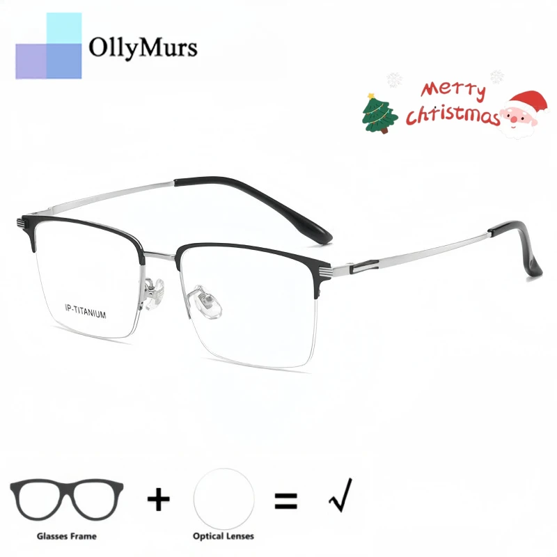 

KIZN деловые мужские очки в полуоправе, сверхлегкие модные квадратные очки из чистого титана большого размера, оптические очки по рецепту