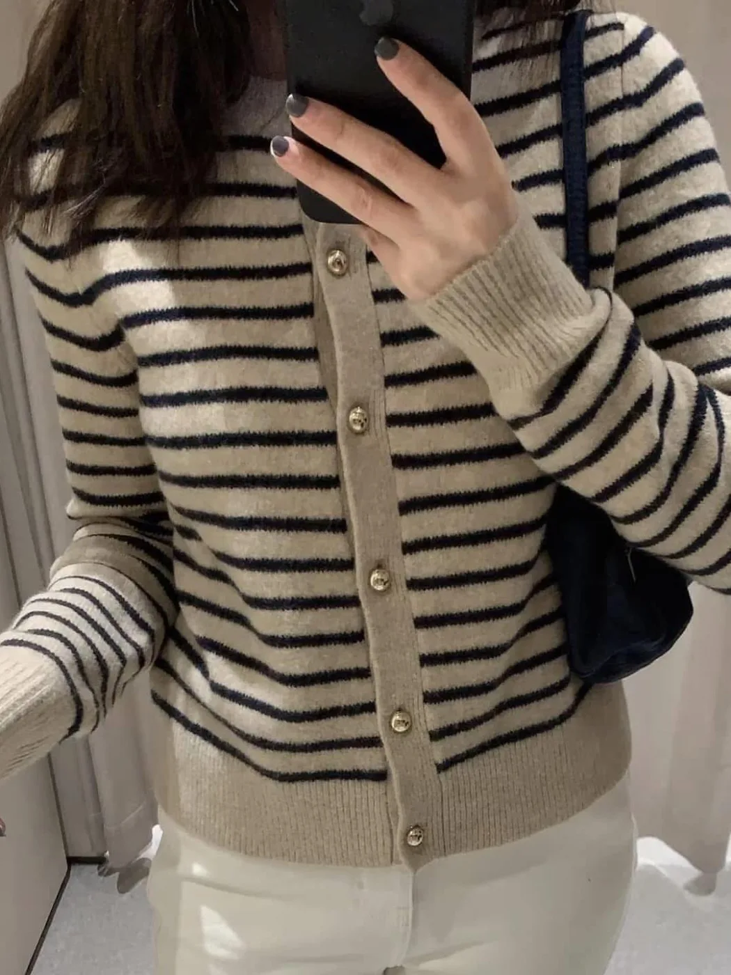 

Women's Striped Knitted Cardigan Round Neck Long Sleeve Single-breasted Ribbed Trim Sweater Spring and Summer New Chic Tops