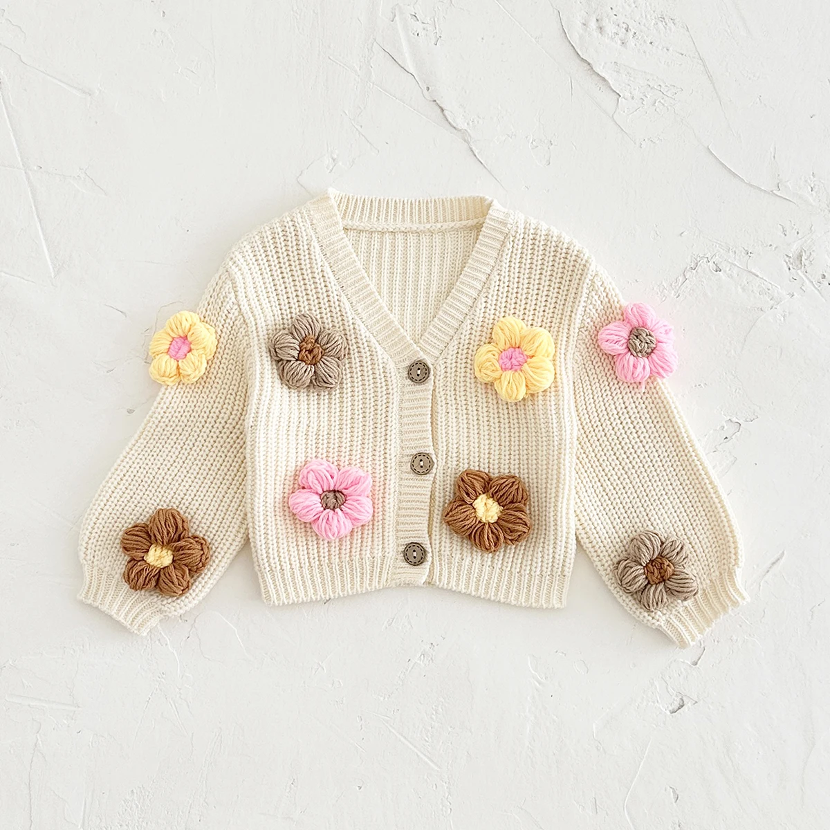 Autumn Winter Baby Top Girls Baby Sweaters Loose Cardigan Coat 3D Flower Handmade Korean Newborn Baby Clothes 0-3Y