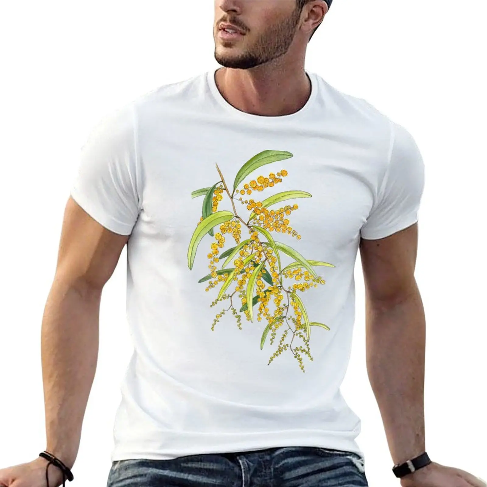 

man shirt Australian T-Shirt t Illustration Flower, graphic luxury designer man man shirt shirt t t Wattle