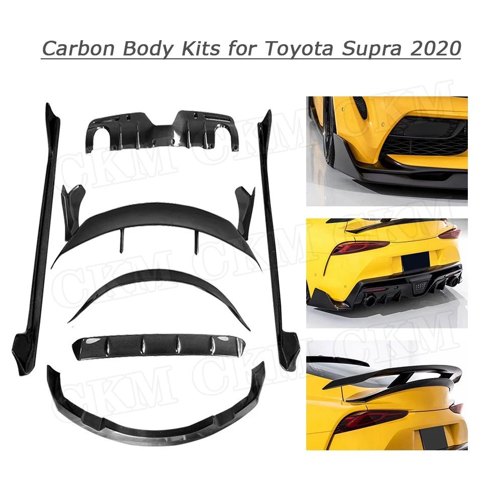 

CKMUUER из углеродного волокна для Toyota Supra 2019 2020, передний бампер, задний диффузор, боковая юбка, спойлер, крылья, фартук, комплект кузова