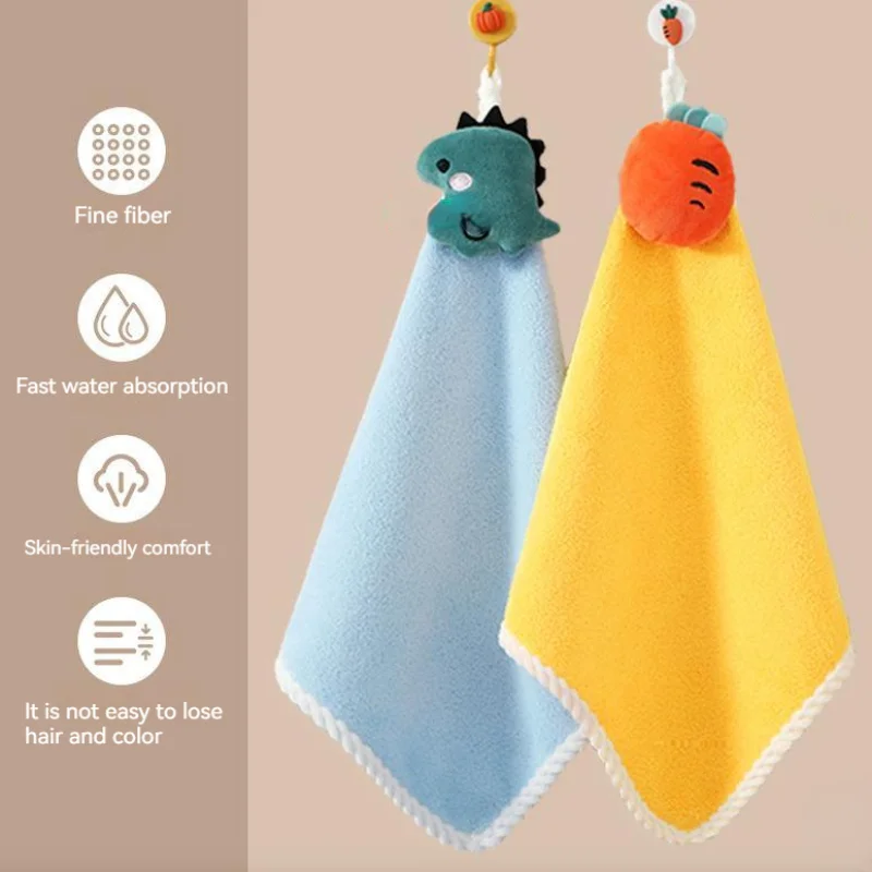 Cute Hand Towels Bathroom Towels with Hanging Loop Microfiber Coral Fleece Absorbent for Kitchen Bathroom Bedroom