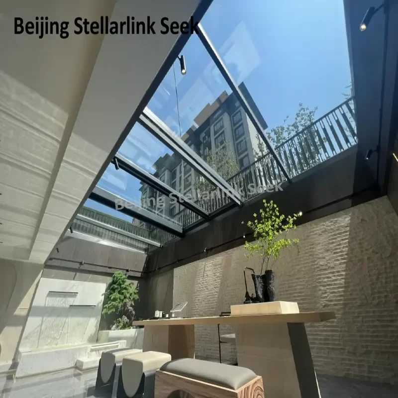 Electric Lift up Natural Ventilation Aluminum Frame Walkable Skylights Slip Glass Rain Sensor Auto Close Remote