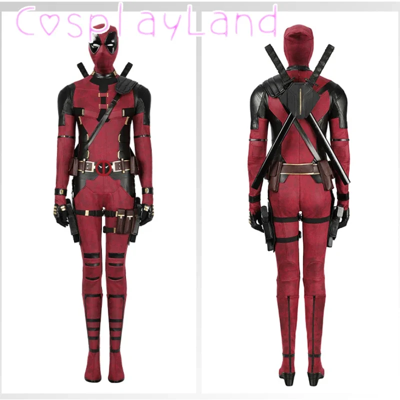 

New Arrival DP3 Mr. Pool Lady Cosplay Costume Superhero Lady Pool Red Leather Women Jumpsuit Halloween Carnival Christmas Outfit