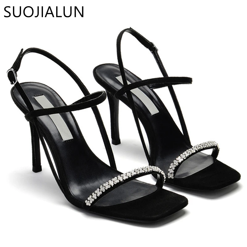 

SUOJAILUN 2022 New Brand Women Sandal Fashion Narrow Band Thin High Ladies Elegant Gladiator Shoes Ankle Strap Dress Shoes