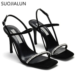 SUOJAILUN 2022 New Brand Women Sandal Fashion Narrow Band Thin High Ladies Elegant Gladiator Shoes Ankle Strap Dress Shoes