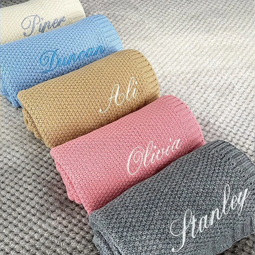 Personalized Embroidered Baby Blanket Baby Shower Gift Custom Knit Baby Blanket Perfect Stroller Blanket Newborn Christening