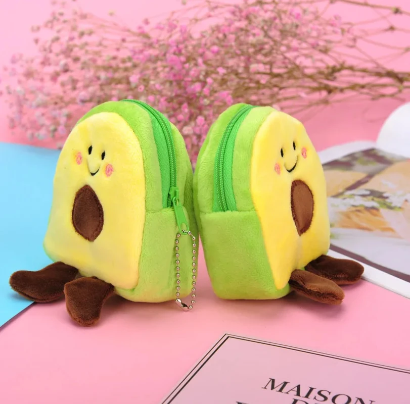 Cute Lovely Fruit Avocado Shaped Coin Purse Headphones USB Cable Lipstick Storage Bag Pendant Key Chain Plush Toy Gifts 2025new