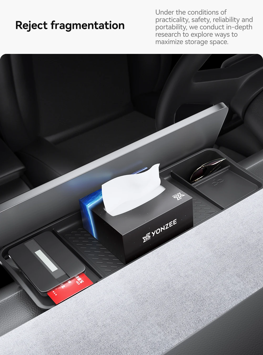 Aufbewahrungsbox für die Rückseite des Displays, Organizer, Halterung für das Armaturenbrett, Taschentuchbox, Zubehör für Tesla Model Y Juniper, Model 3 Highland. – Detail 3