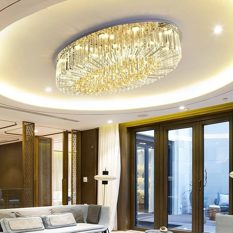 Luxury Oval Crystal LED Ceiling Light Living Room Dining Room Bedroom Hall Hotel Crystal Light Home Decoration