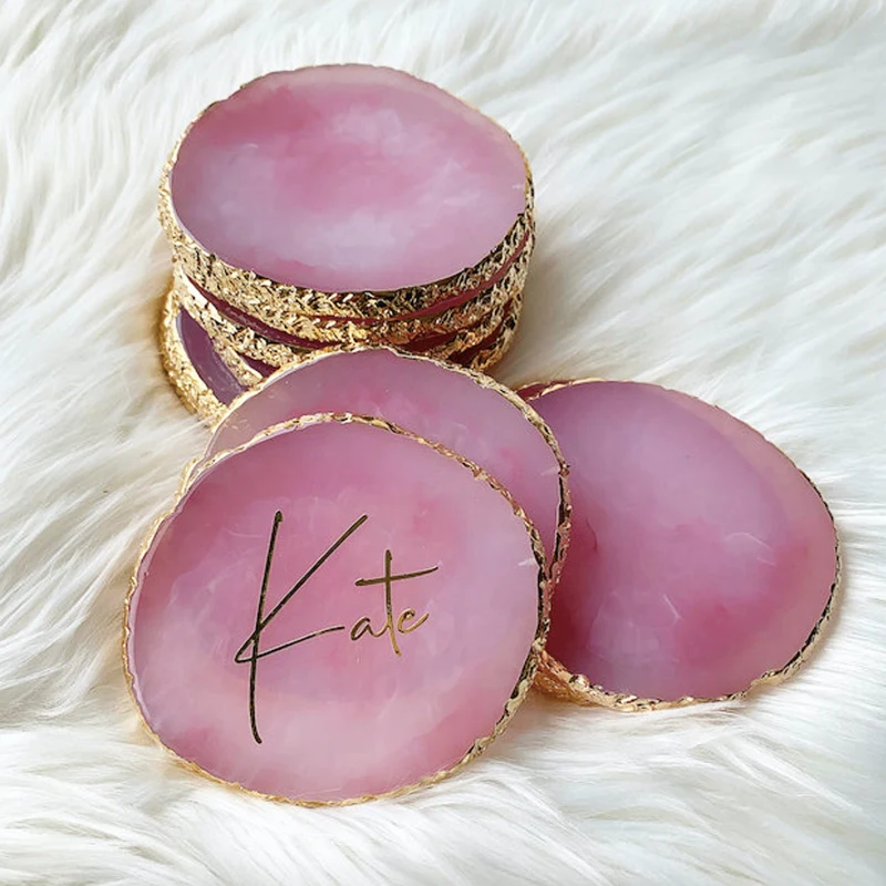 Personalized Gold-Plated Agate Stone Coaster Jewelry Display Plate Customized Heat-Insulating Mat