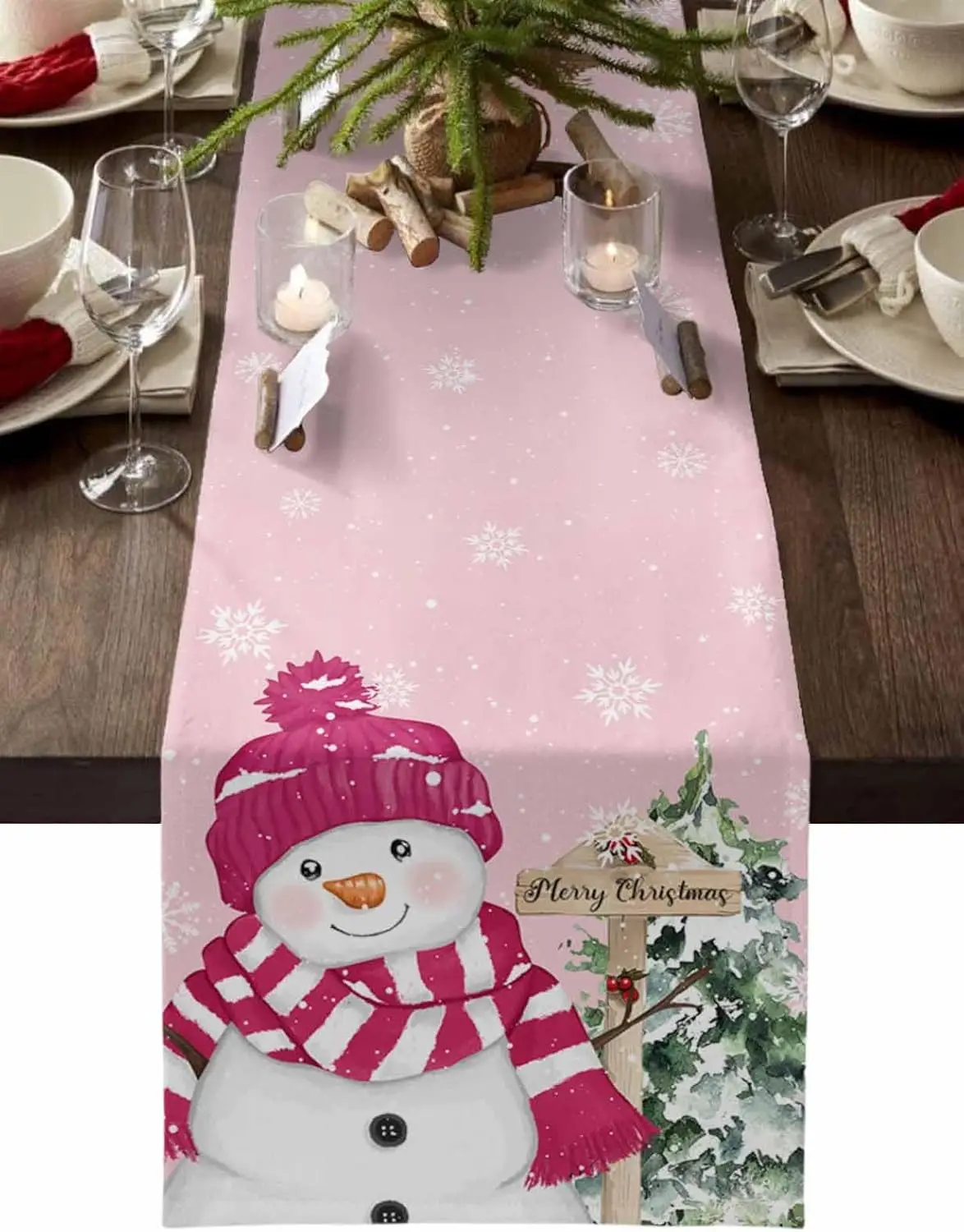 Christmas Snowman Xmas Tree Table Runner Party Decor Reusable Winter Snowflake Kitchen Dining Table Runner Christmas Decorations