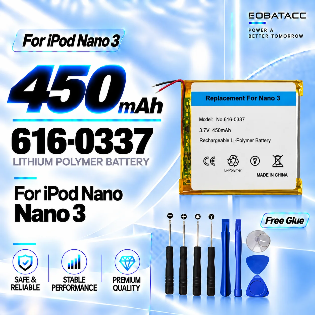 New 616-0337 450mAh Replacement Battery For iPod Nano 3 Generation nano3 Long-lasting +Free Tools