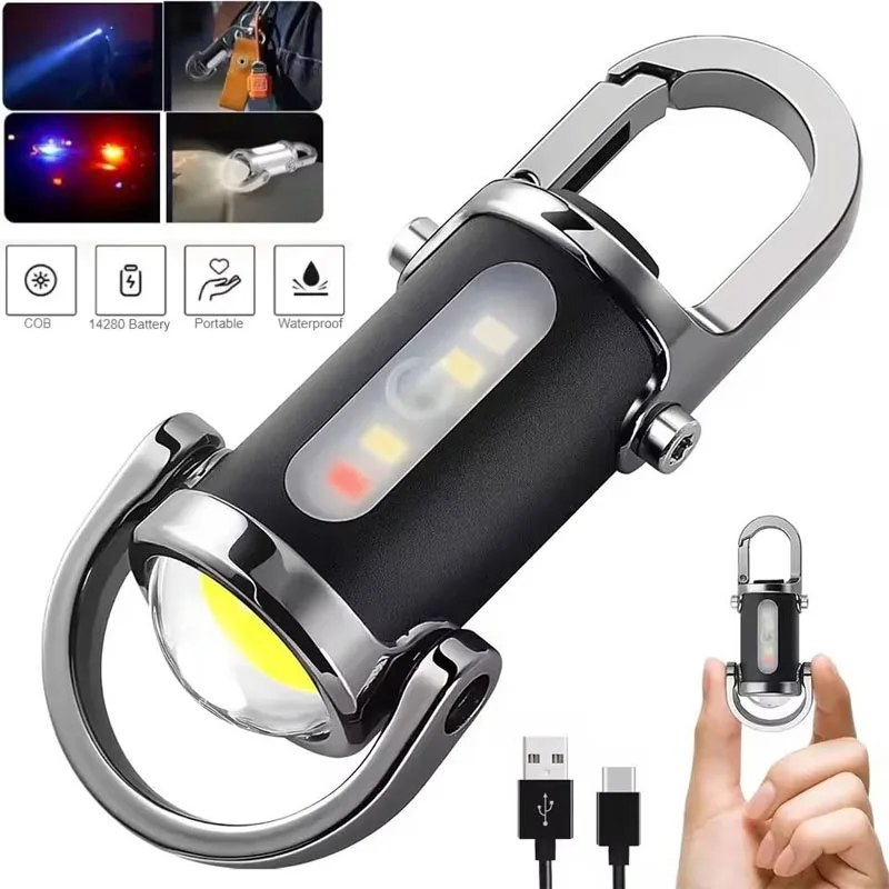 

Мини-фонарик-брелок, перезаряжаемый карманный рабочий фонарь COB, уличный аварийный сигнальный фонарь с крючком для кемпинга, прогулок, походов