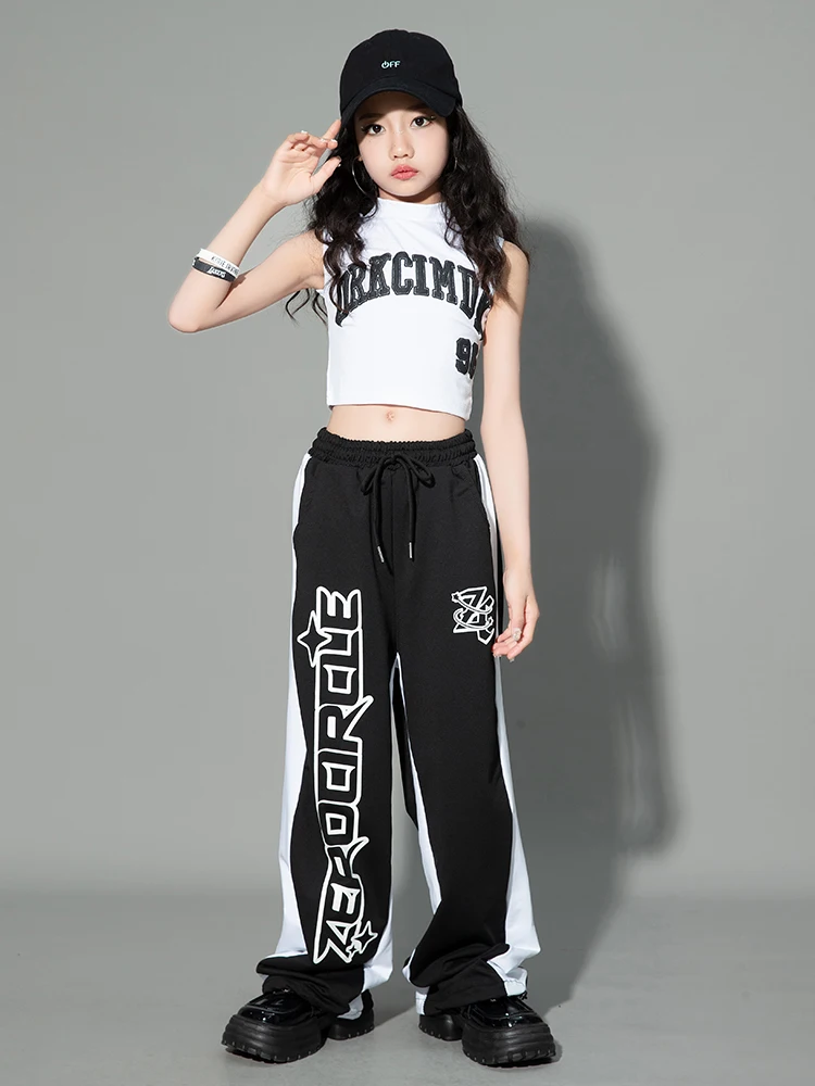 Kids Jazz Dance Clothes Girls Vest Black Pants Sleeveless Concert Performance Suit Hip Hop Dance Costume Street Wear BL11052