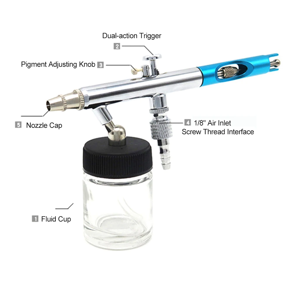 0.35mm Siphon Feed Dual-action Airbrush Kit Set Spray Gun with 5cc & 22cc Fluid Cup for Art Craft Painting Nail