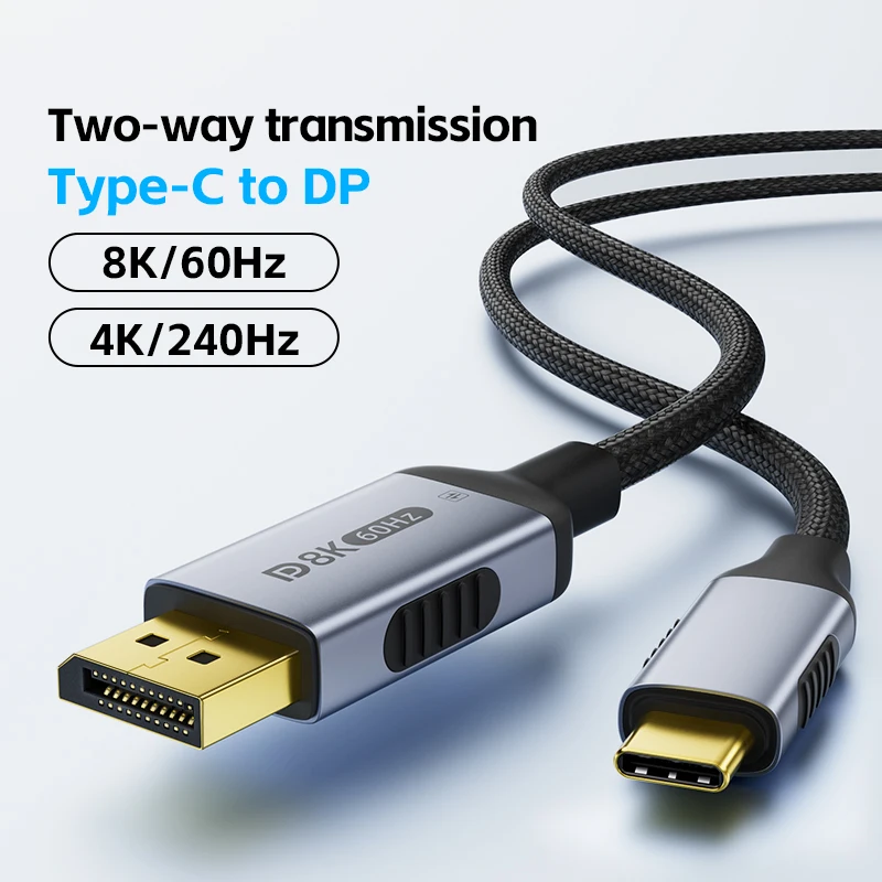 USB C to DP 2.1 Cable 8K@60Hz 4K@144Hz For Thunderbolt 4/3 Type C to DisplayPort 2.1 Cable for MacBook Huawei  Air Projector