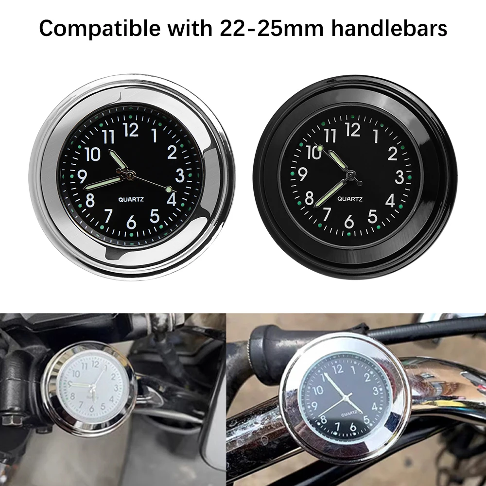 Motorcycle Handlebar Mount Clock 22-25mm Thermometer Temp Gauge Waterproof Luminous Clock Motorcycle Watch Universal