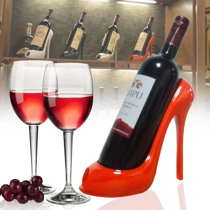 Wine Rack Sculpture Home Decor Wine Bottle Holder Resin Statues Decoration Living Room Bar Counter Pantry Table Red High Heel