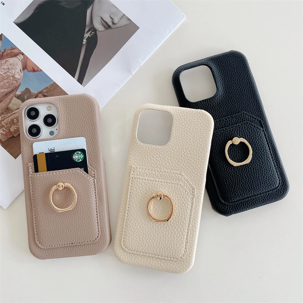 

Card Slot Wallet Leather Ring Holder Phone Case For iPhone 14 15 Pro Max 13 12 11 XR XS 7 8 Plus SE Shockproof Bumper Soft Cover