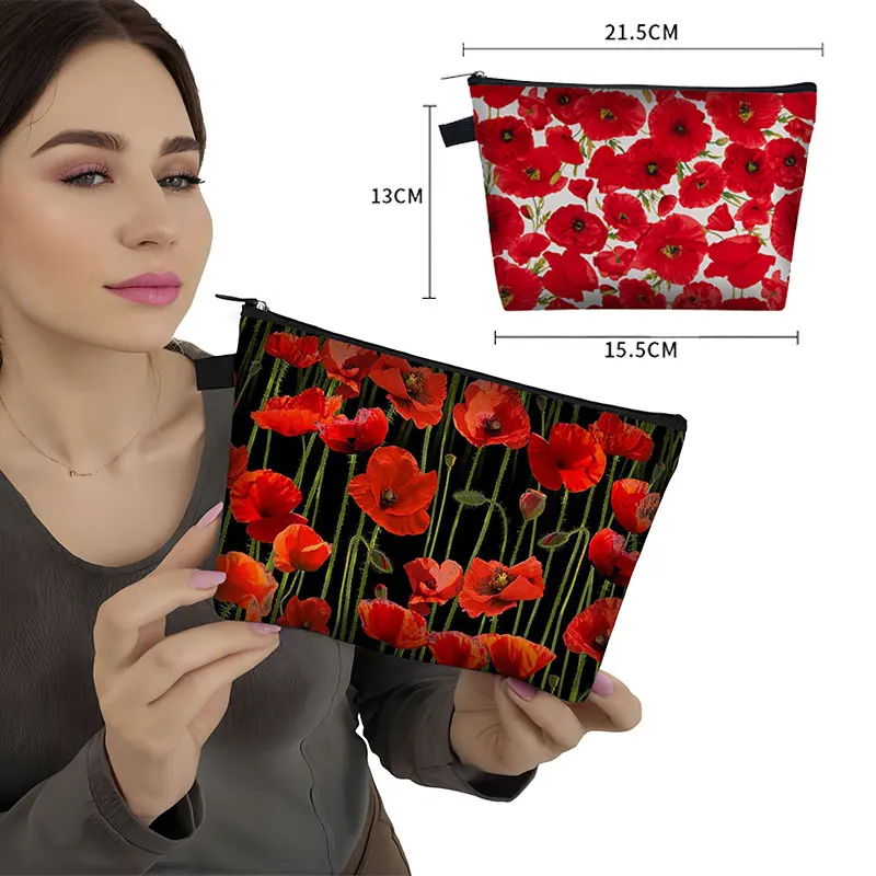 Beautiful Red Poppy Flower Print Home Storage Bags Women Small Clutch Toiletries Organizers Girls Cosmetic Cases Makeup Bag Gift