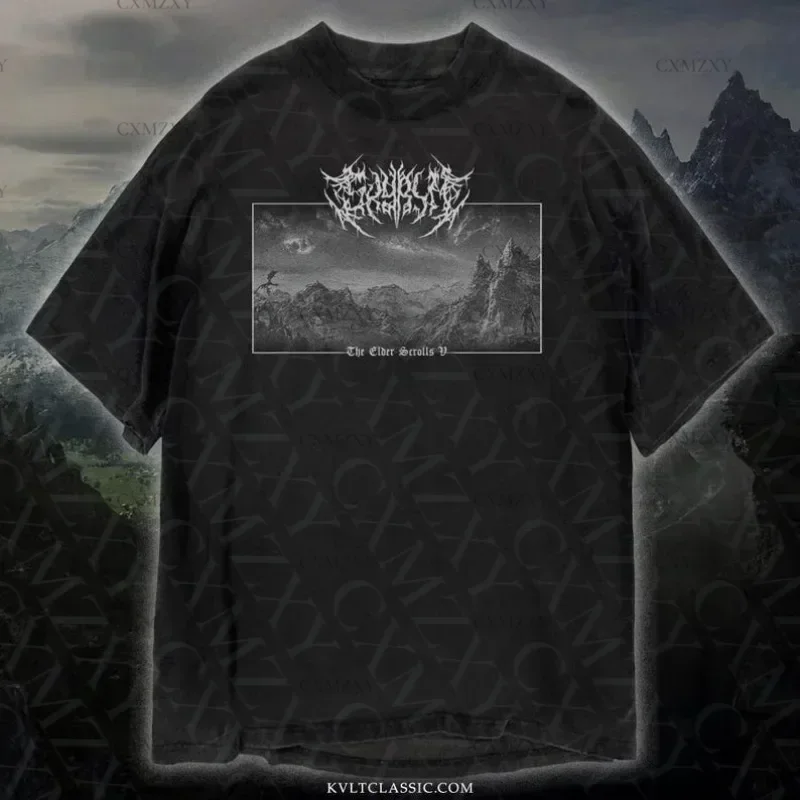 Skyrim T-Shirt, Unisex Elder Scrolls Bethesda Metal Style Vide Game Tee Shirt