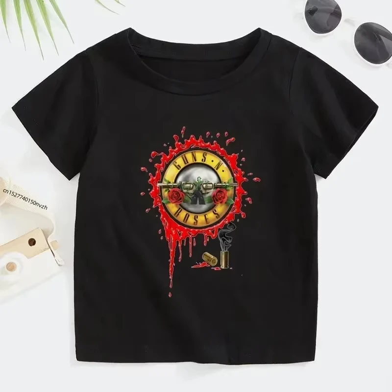 2026 Summer New Personalized Children's T-shirt Rock Band Printed Pure Cotton Parent Child Round Neck Trendy Brand Top Unisex