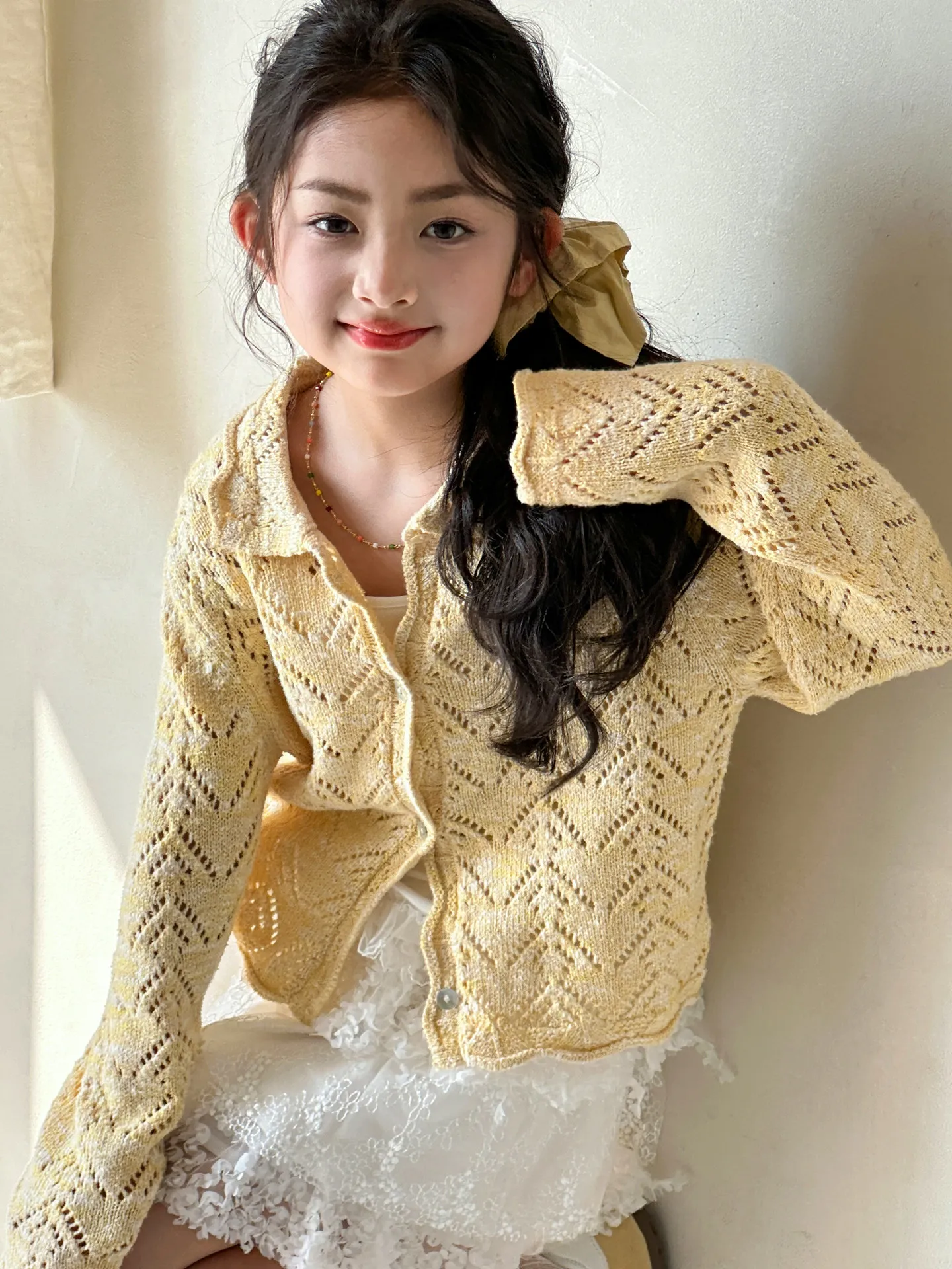 cardigan-ouvert-tricote-pour-filles-style-fin-ajoure-version-coreenne-vetement-d'exterieur-pour-enfants-melange-de-coton-decontracte-printemps-automne