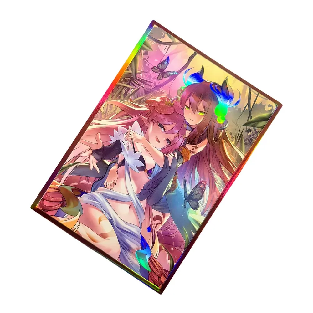 50PCS 63x90mm Trading Cards Protector Holographic Animation YuGiOh Card Sleeves Shield Laser Cute Card Deck Cover Japanese Size