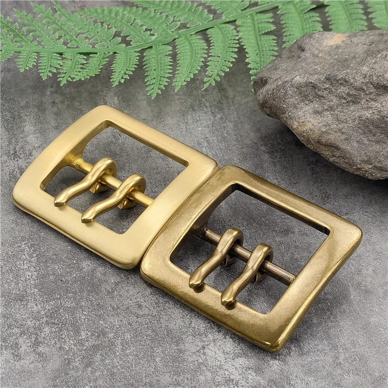 Belt Buckle 40mm Retro Brass Double Tongue Pin Belt Buckle For Men Belt DIY Accessories Leather Craft Man Belt Buckle BK0012