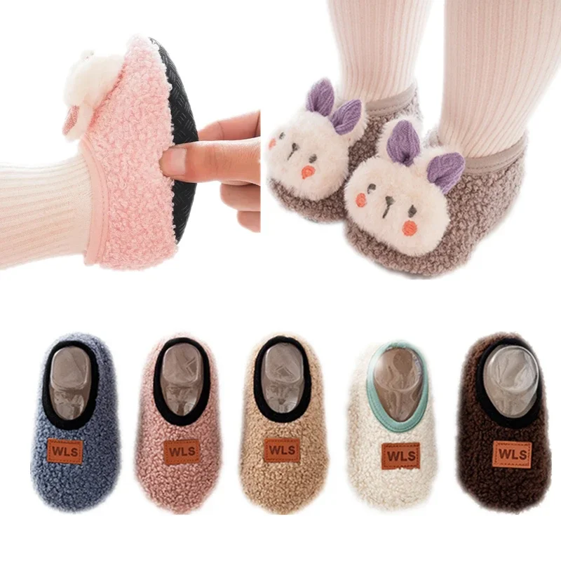 Winter Warm Plush Baby Slippers Toddler Plush Floor Sock Shoes Boys Girl Children Soft Anti-slip Kids Indoor Walking Shoes