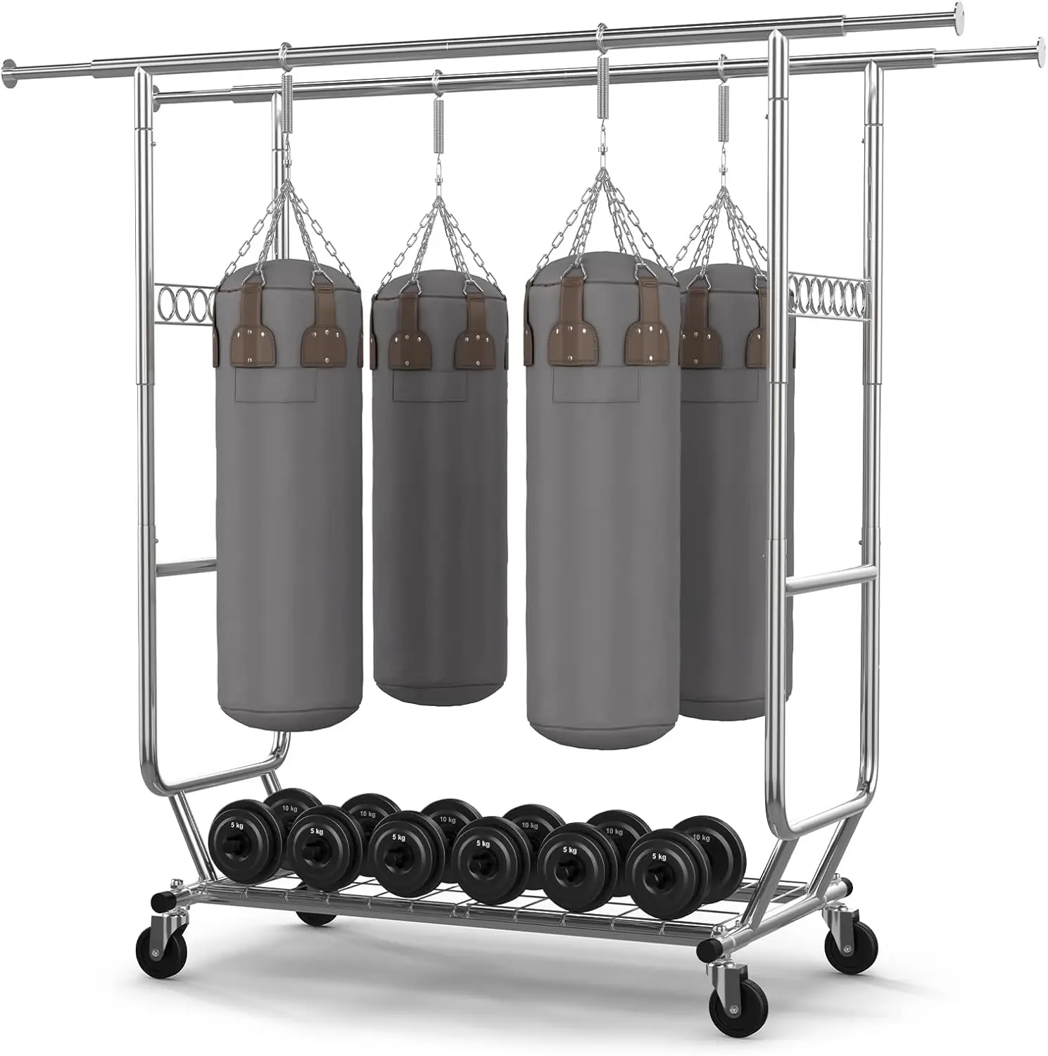 Double Clothing Garment Rack with Shelves Capacity 600 lbs Clothing Racks on Wheels Rolling Clothes Rack for Hanging Clothes