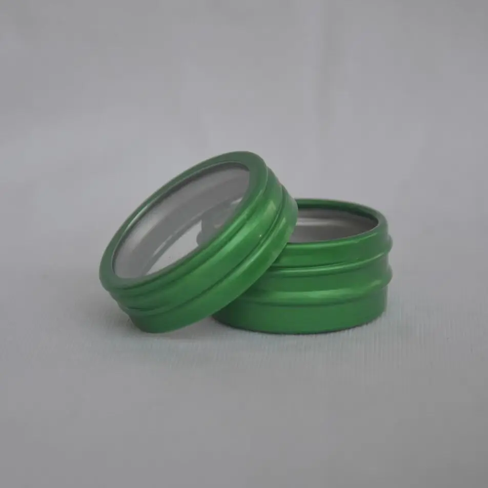 

100pcs 10ml Green Aluminum jar 10g Metal Aluminum Tin Container Clear Window Green Cosmetic Containers Nail Storage Jar