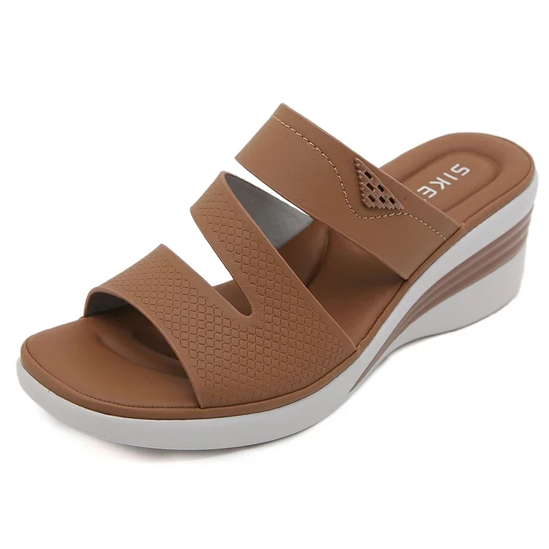 Summer Women 2 Platform 6cm Wedges High Heels Slippers Female Versatile Slip on Concise Mules Lady Casual Fashion Beach Slides