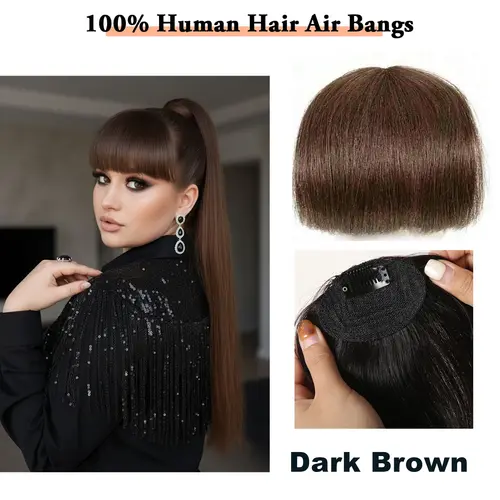 100% Human Hair Bangs Natural Brown Wispy Bang Hair Clip in Bangs Fringe with Temples Hairpiece for Women Clip on Air Bang 4.5in - Image 12