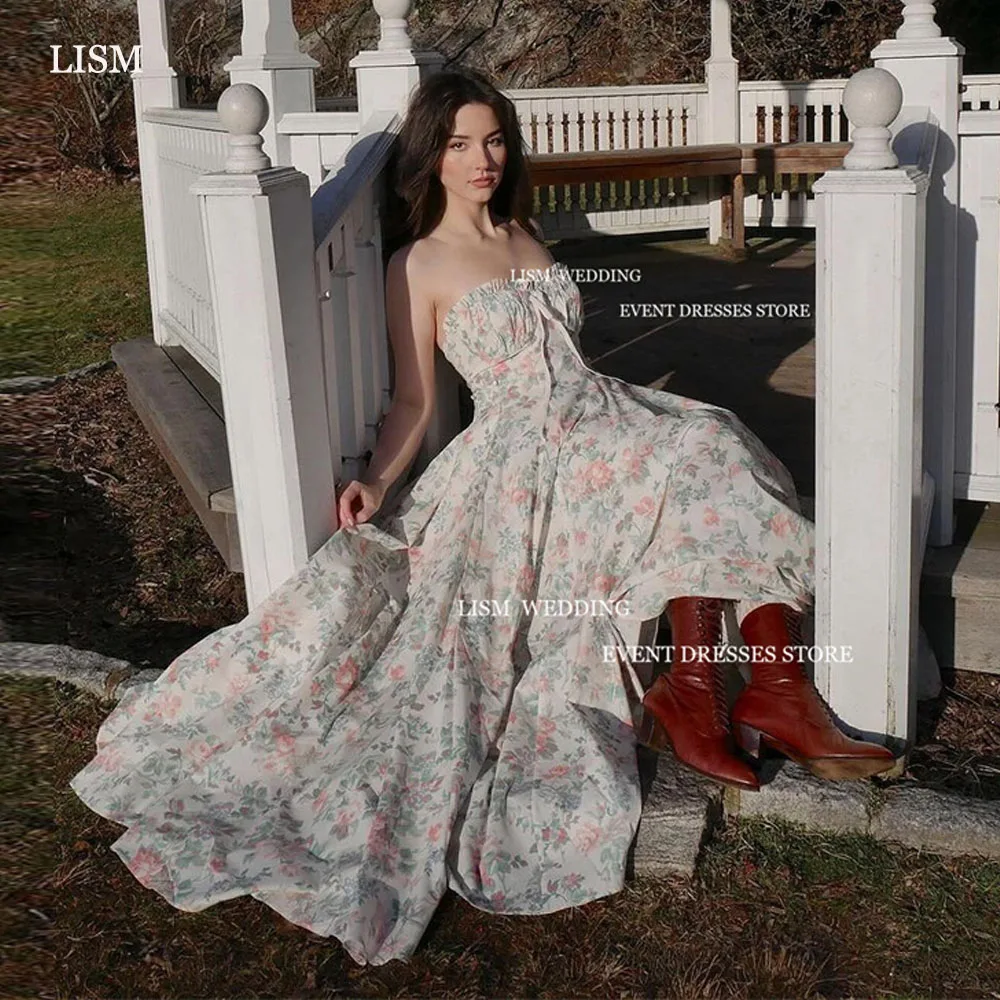

LISM Elegant Strapless A-Line Long Evening Dresses Summer Chiffon Floor Length Formal Occasion Dress For Women Prom Gowns 2024
