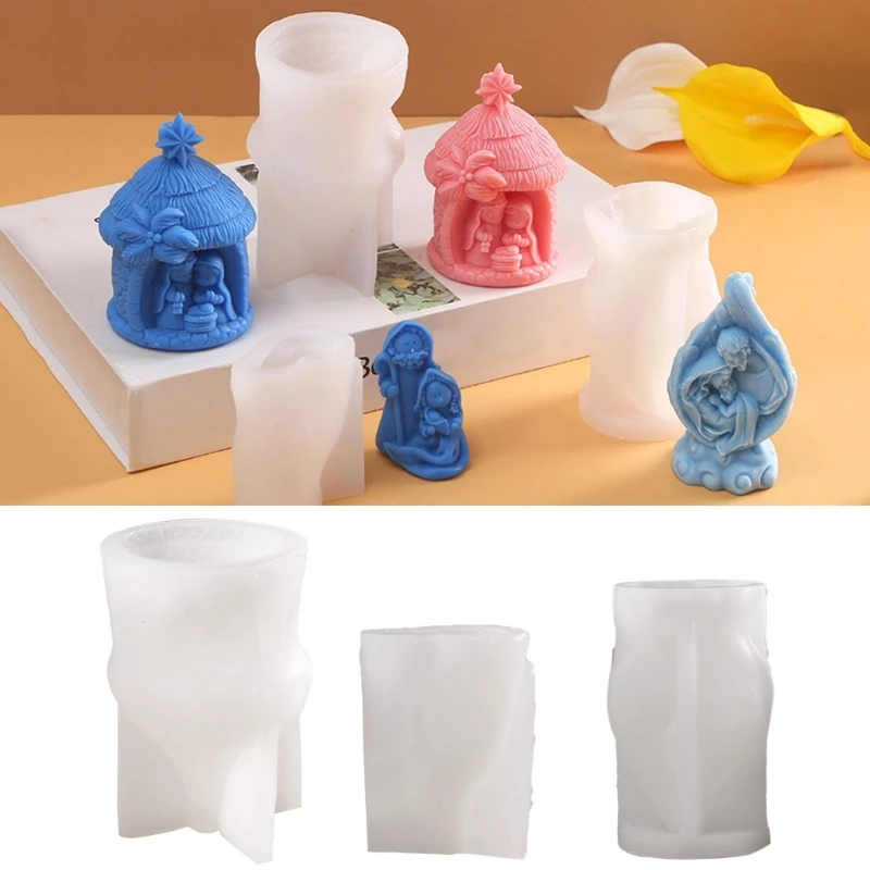 Reusable Silicone Mold Holy Family Nativity Statue Epoxy Resin Mould Casting Tool for DIY Gypsum Ornament